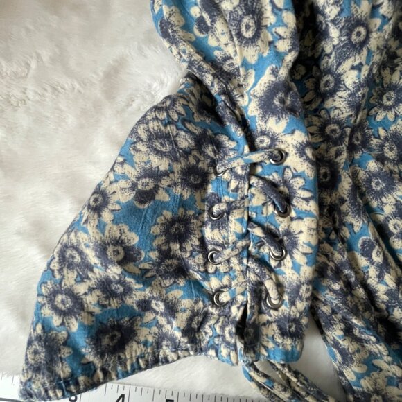 Free People Laced Up Mini Dress Medium Blue Black  Bohemian Cottagecore Boho - Picture 13 of 14